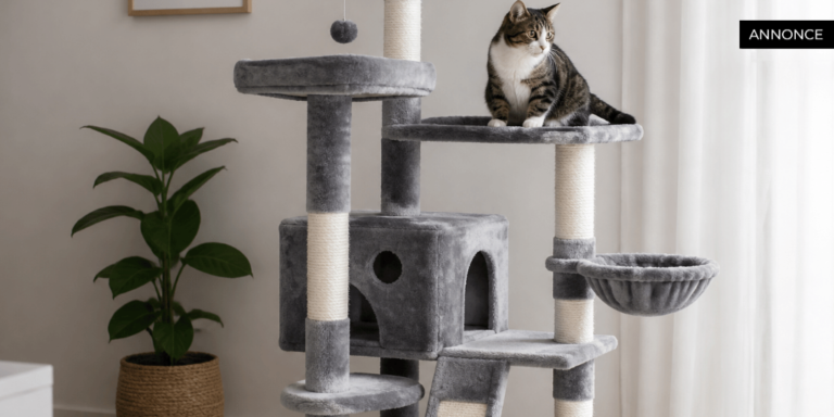 Katt i ett stabilt gratt klostrad i ett ljust hem